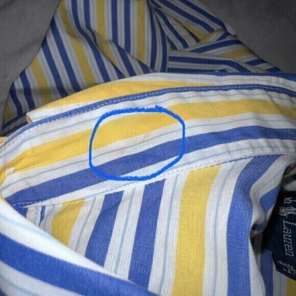 Ralph Lauren Men’s Button Down Shirt Yarmouth Cotton, Size 17 32/33 Blue, Yellow - Picture 8 of 8